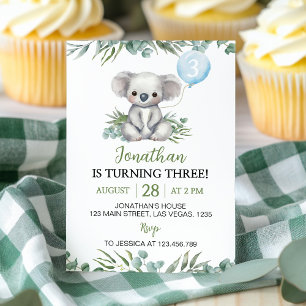 Green Koala Boy Invitation d'anniversaire