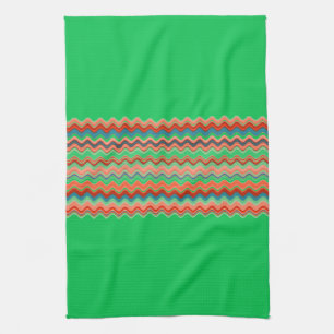 GREEN Korallenlachs Orange Türkise Zigzag Muster Geschirrtuch