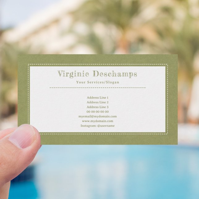 Green Kraft & Rustikale Minimalistische Visitenkar Visitenkarte (Rustic Green Business Card)