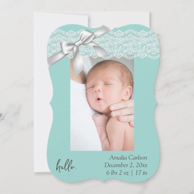 Green Lace Birth Announccard (Vorderseite)