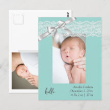 Green Lace Birth Announccard