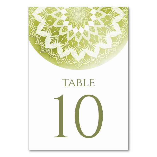Green Lace Mandala Wedding Tischnummer (Vorderseite)