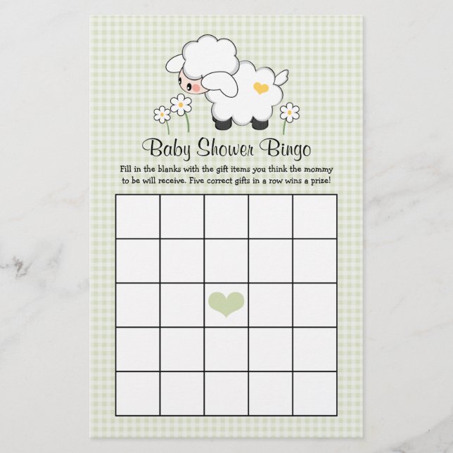 Green Lamb Baby Shower Bingo (Vorderseite)