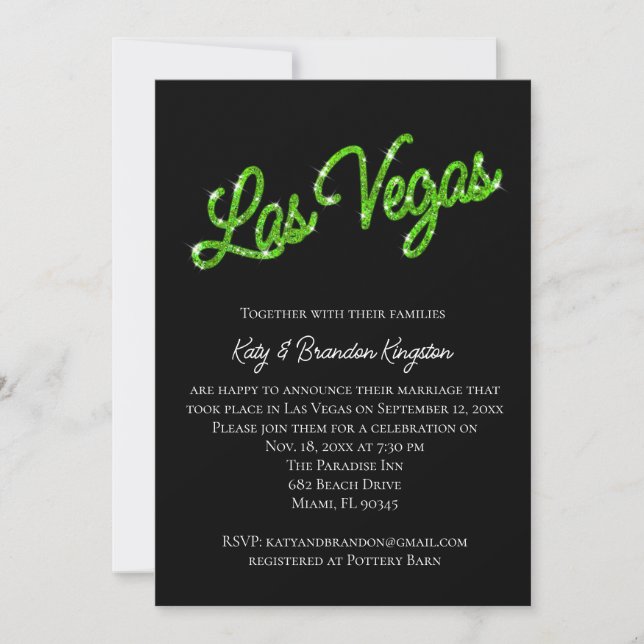 Green Las Vegas Glitzern Post Hochzeit Einladung (Vorderseite)