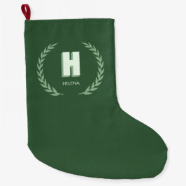 Green Laurel Wreath Letter H Monogram  Großer Weihnachtsstrumpf