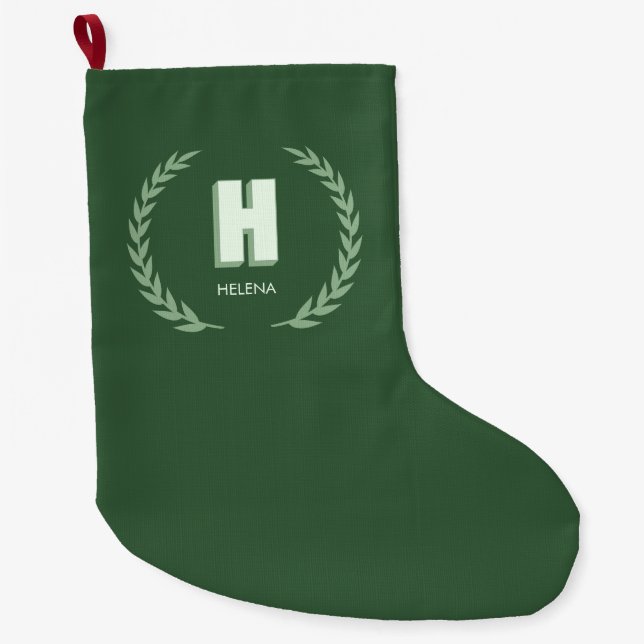 Green Laurel Wreath Letter H Monogram  Großer Weihnachtsstrumpf (Vorderseite)