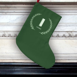 Green Laurel Wreath Letter I Monogram  Großer Weihnachtsstrumpf