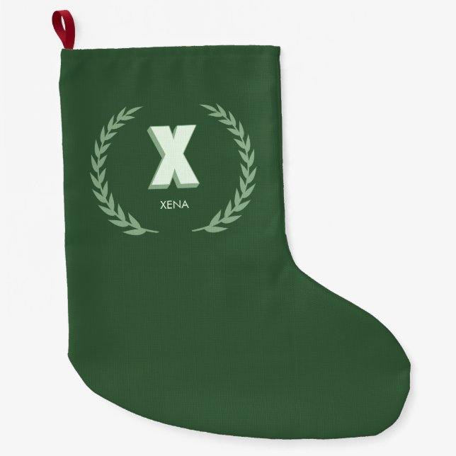 Green Laurel Wreath Letter X Monogram  Großer Weihnachtsstrumpf (Vorderseite)