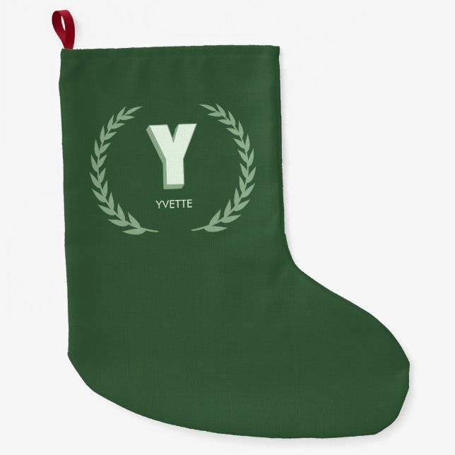 Green Laurel Wreath Letter Y Monogram  Großer Weihnachtsstrumpf (Vorderseite)