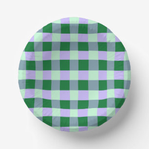 Green & Lavender Gingham Stripes Karo Muster Pappteller