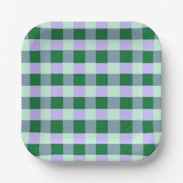 Green & Lavender Gingham Stripes Karo Muster Pappteller