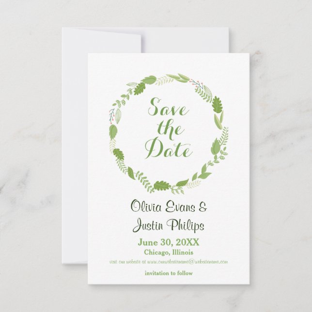 Green Leaaath Wreath Zickzack - 3x5 Save the Date (Vorderseite)