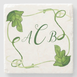 Green Leaf Art Custom Monogram Steinuntersetzer