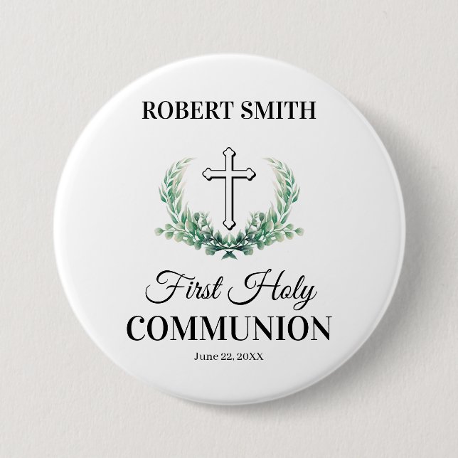 Green leaf first communion  button (Vorderseite)