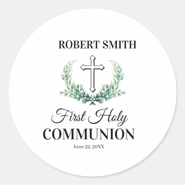 Green leaf first communion  runder aufkleber (Vorderseite)