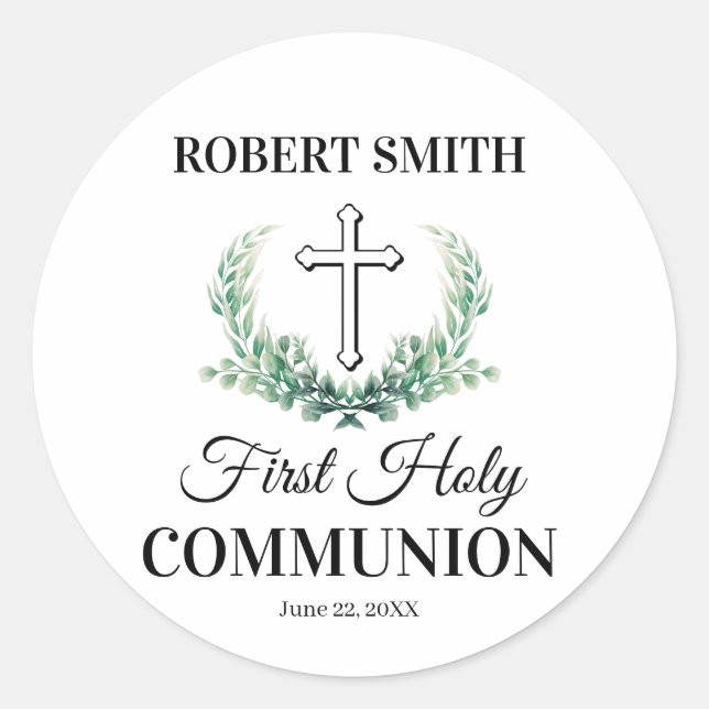 Green leaf first communion  runder aufkleber (Vorderseite)