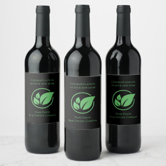 Green leaf Real estate Green black custom Business Weinetikett