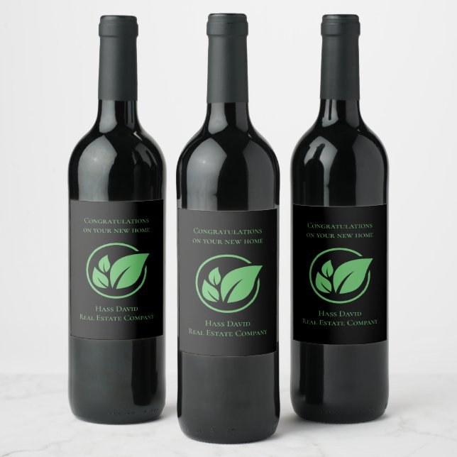 Green leaf Real estate Green black custom Business Weinetikett (Flaschen)