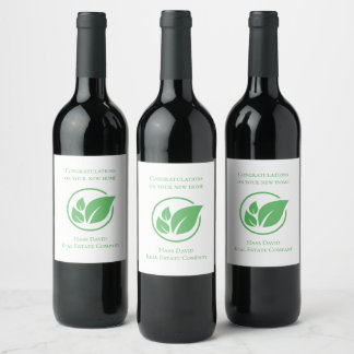 Green leaf Real estate white green custom Business Weinetikett