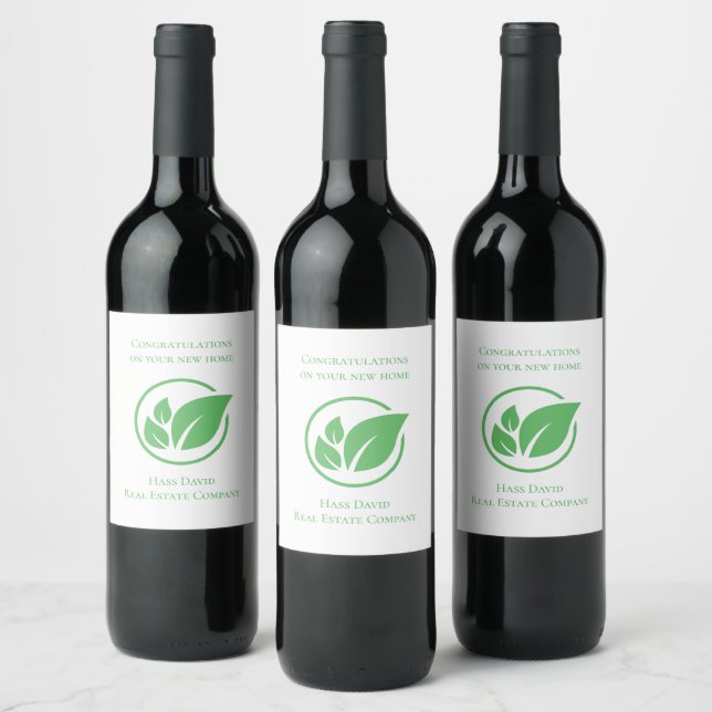 Green leaf Real estate white green custom Business Weinetikett (Flaschen)