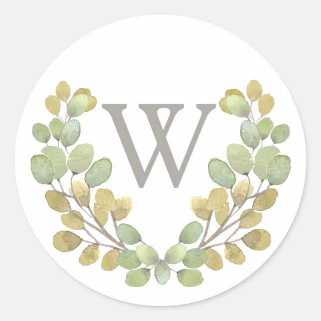 Green Leaf Simplizite Monogram Krautaufkleber Runder Aufkleber (Vorderseite)