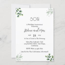 Green Leaf' Standard 50th Wedding Anniversary  Einladung