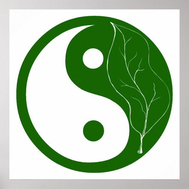 Green Leaf Yin Yang Symbol Poster (Vorne)