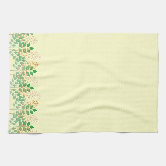 Green Leafy Gold Floral Geschirrtuch (Horizontal)