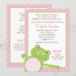 Green Leap Frog Girl Pink Babydusche Einladung