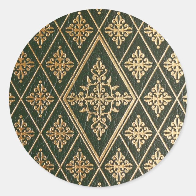 Green Leather Gold Embossed Muster Runder Aufkleber (Vorderseite)