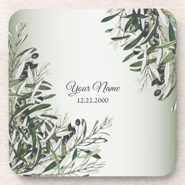 Green Leaves Black Olive Elegant Wedding Party Getränkeuntersetzer (Vorderseite)