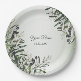 Green Leaves Black Olive Elegant Wedding Party Pappteller