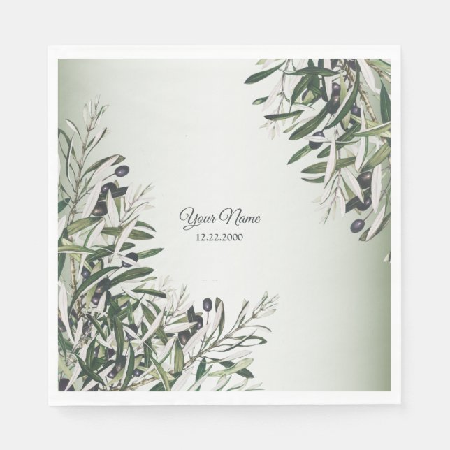 Green Leaves Black Olive Elegant Wedding Party Serviette (Vorderseite)