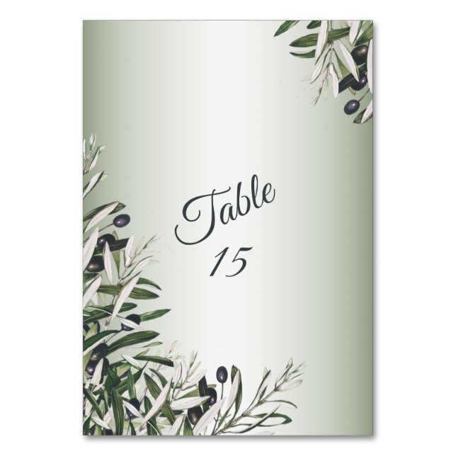 Green Leaves Black Olive Elegant Wedding Party Tischnummer (Vorderseite)