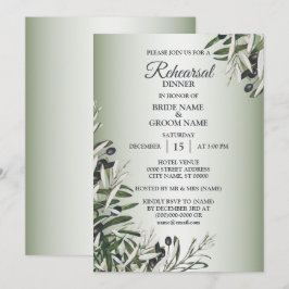 Green Leaves Black Olive Rehearsal Dinner Party Einladung
