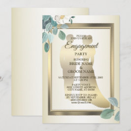 Green Leaves Flower Golden Frame Engagement Party Einladung