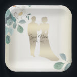 Green Leaves Flower Golden Frame Wedding Party Pappteller<br><div class="desc">Green Leaves Flower Golden Frame Wedding Party Paper Plate. Unique, beautiful, stylish design. Easy to be personalized. Font style, size and colors can be changed. Matching items available.</div>