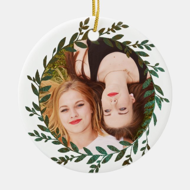 Green Leaves Foil Effect Photo Ornament (Vorne)