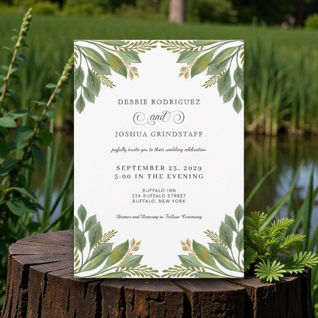 Green Leaves Greenery Wedding Invitation  Einladung (Von Creator hochgeladen)