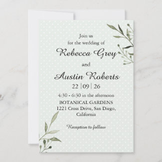 Green Leaves Modern  Minimalist Greenery Wedding Einladung