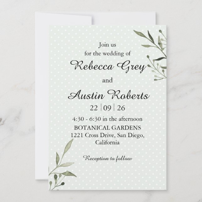 Green Leaves Modern  Minimalist Greenery Wedding Einladung (Vorderseite)