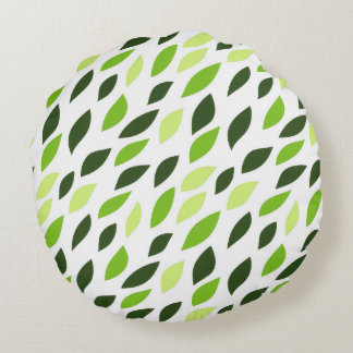 'Green Leaves' Pattern Pillow Rundes Kissen