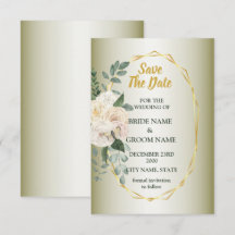 Green Leaves Pink Floral Golden Geometric Wedding