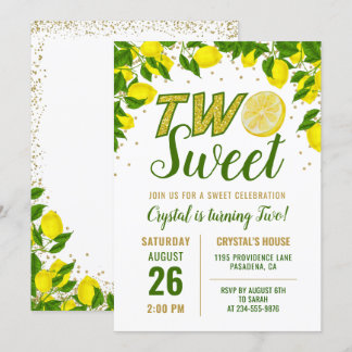 Green Lemon Two Sweet First Birthday Einladung