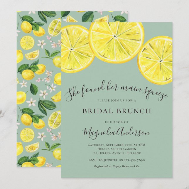Green Lemons Bridal Brunch Einladung (Vorne/Hinten)