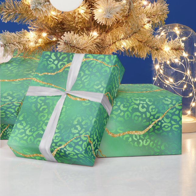 Green Leopard Agate | Glam Abstract Jungle Geschenkpapier (Feiertage)