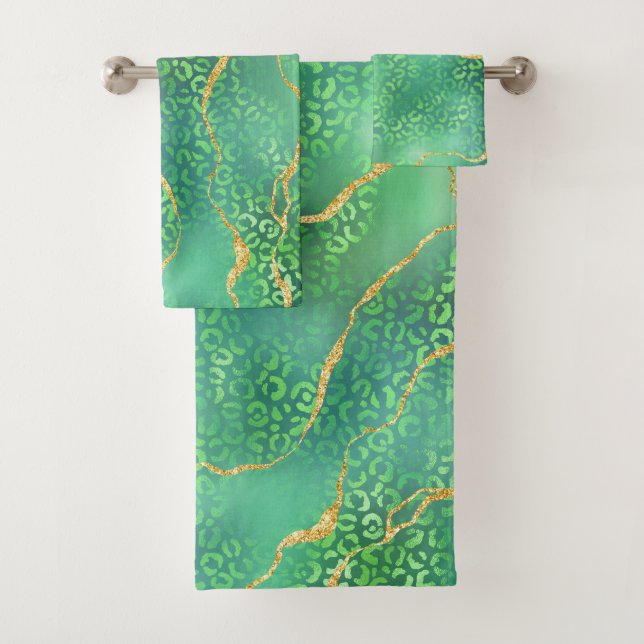 Green Leopard Agate Gold Glitter Design Badhandtuch Set (Insitu)