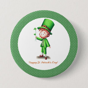 Green Leprechaun St Patrick's Day Polka Dot Button