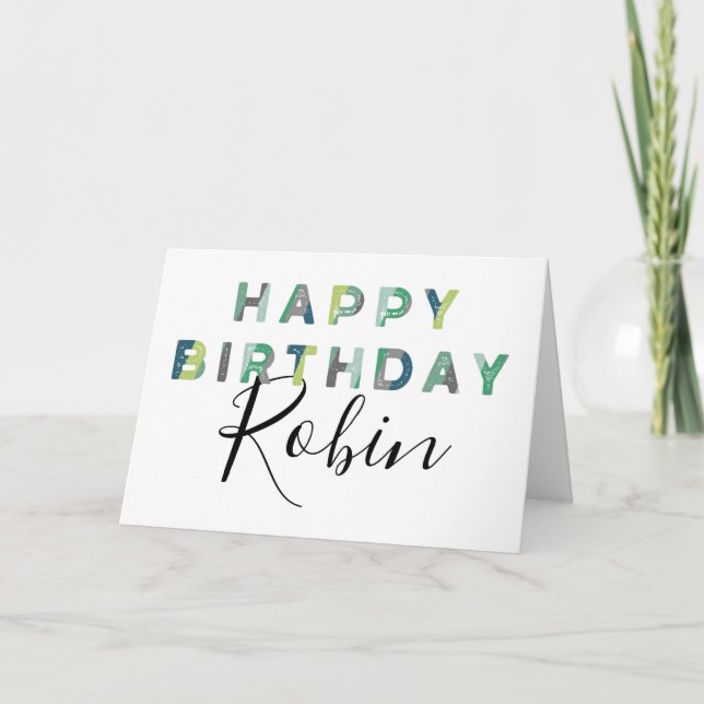 Green Letters Simple Style Personalisiert Geburtst Karte (Vorderseite)