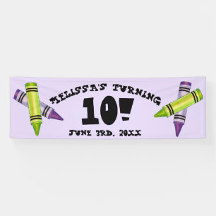 Green Lila Artist Crayons Child Birthday Party Banner